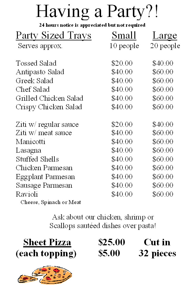 Family Pizza Southington CT Menu Catering